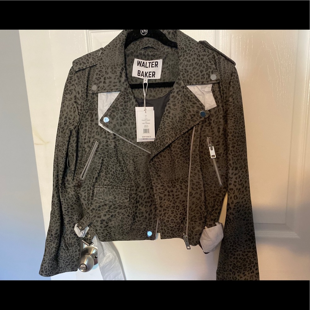 Walter Baker Crop Gray Leopard Leather Jacket